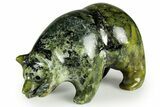 Realistic, Polished Serpentine Stone Bear with Fish - Peru #326794-1